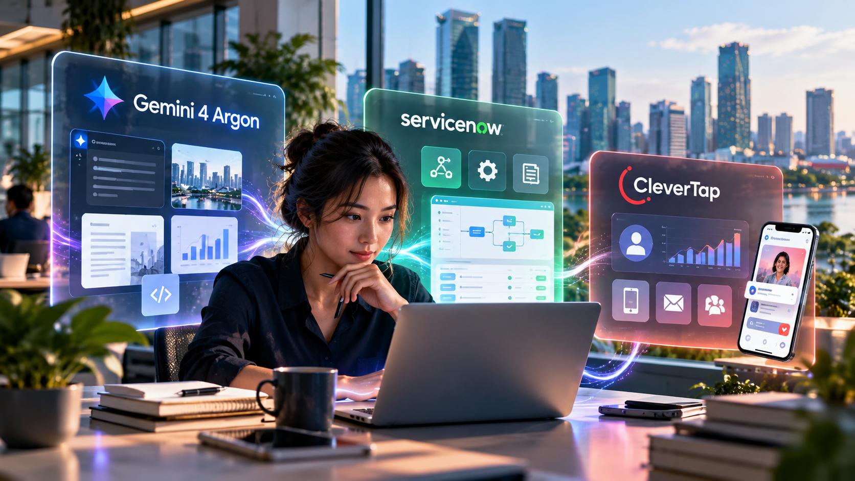 Futuristic Singapore AI Workspace